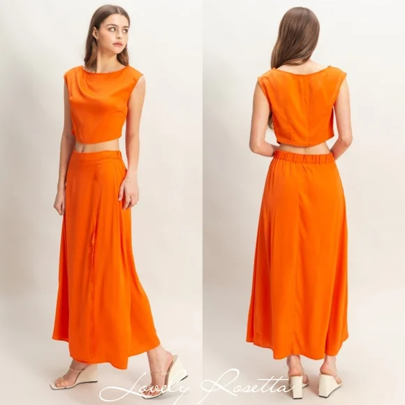 Women's Orange Top And Skirt Set - Picture 1 of 6